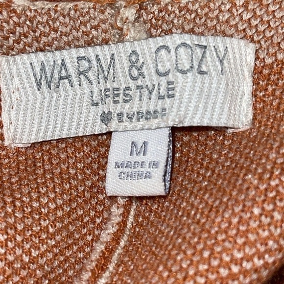 Warm & Cozy Women's Sweater Size M Rust Cream Kimono Style Open Front Southwest - Picture 8 of 9
